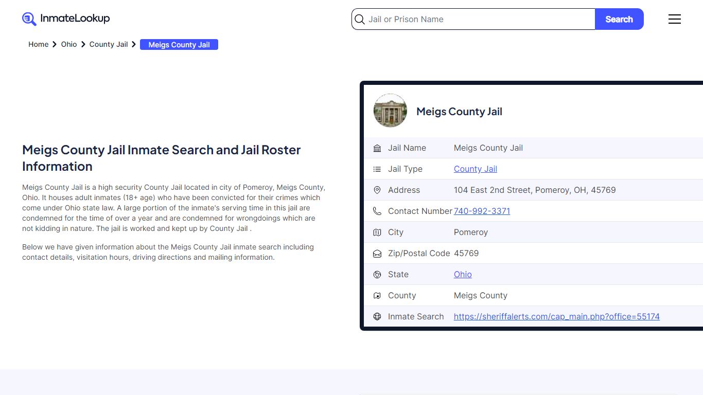 Meigs County Jail Inmate Search and Jail Roster Information - Inmate Lookup